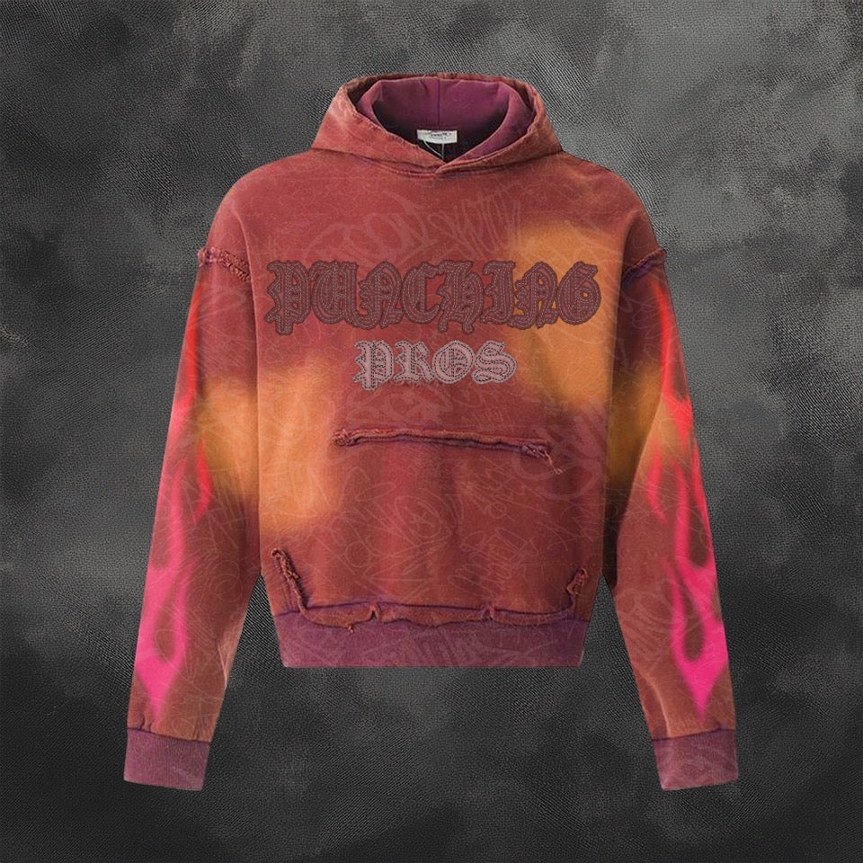 Smoked red “graffiti” unique wash hoodie