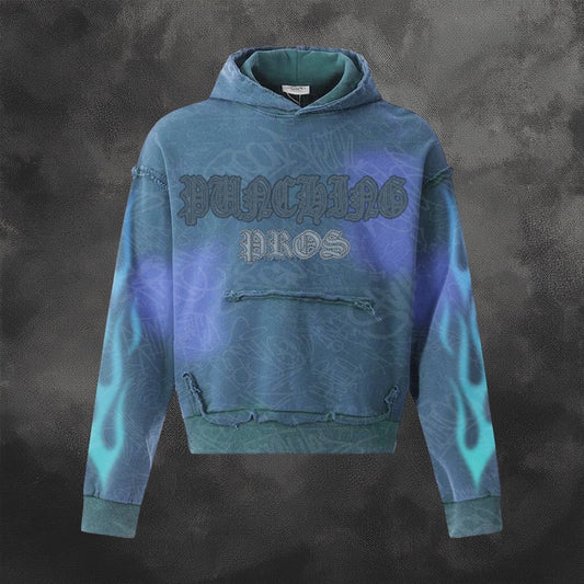 Smoked blue “ graffiti “ unique acid wash